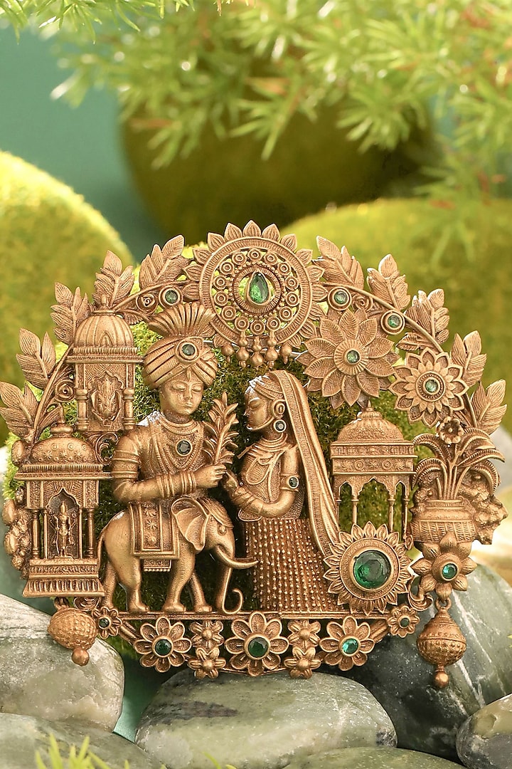 Oxidised Antique Gold Royal Radha-Krishna Brooch by Cosa Nostraa