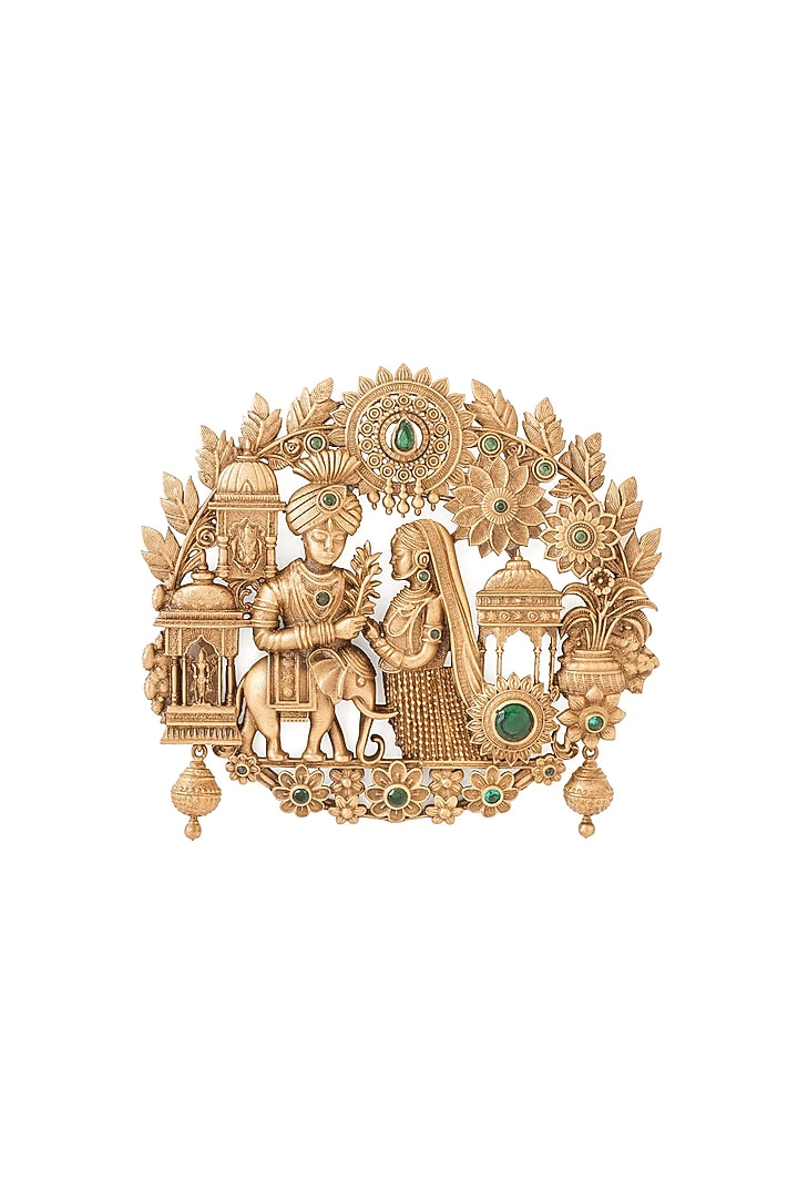 Oxidised Antique Gold Royal Radha-Krishna Brooch by Cosa Nostraa at Pernia's Pop Up Shop