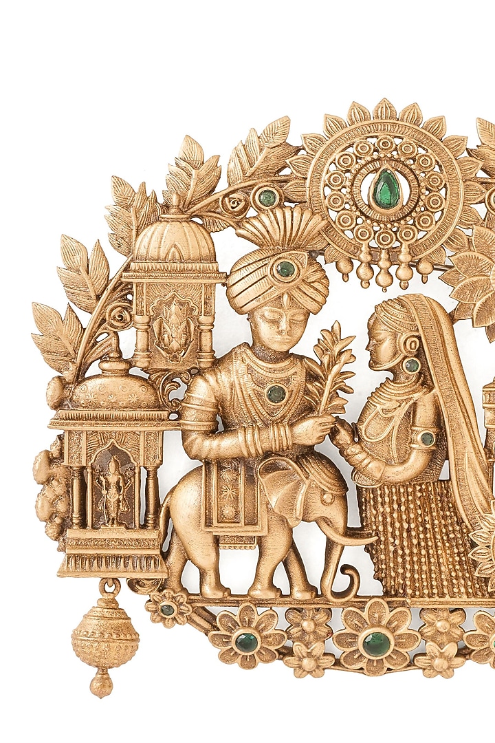 Oxidised Antique Gold Royal Radha-Krishna Brooch by Cosa Nostraa at Pernia's Pop Up Shop