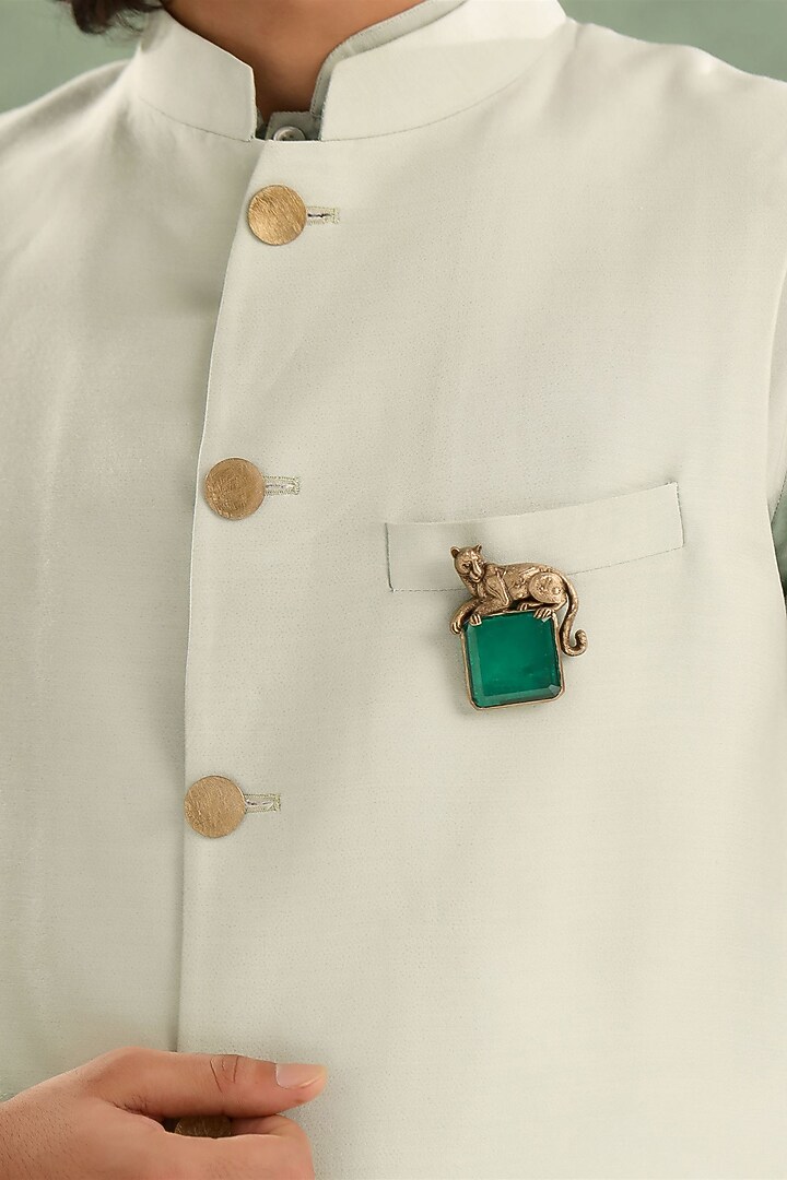Oxidised Antique Gold Green Gemstone Panther Pride Brooch by Cosa Nostraa at Pernia's Pop Up Shop
