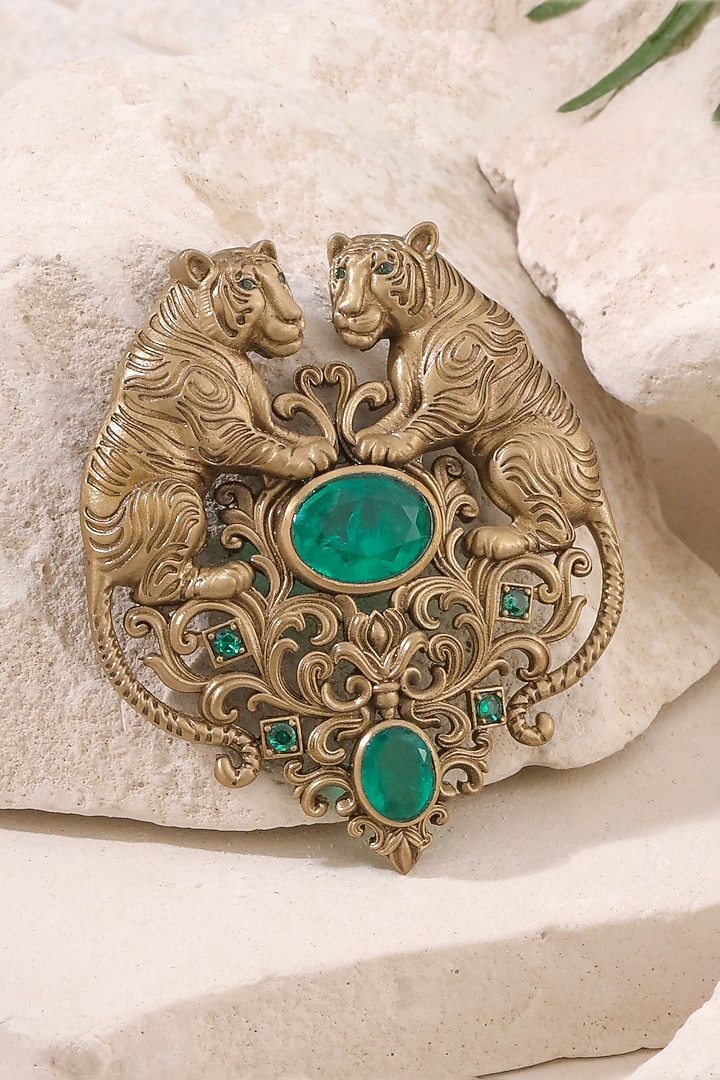 Oxidised Antique Gold Finish Brass Brooch by Cosa Nostraa at Pernia's Pop Up Shop