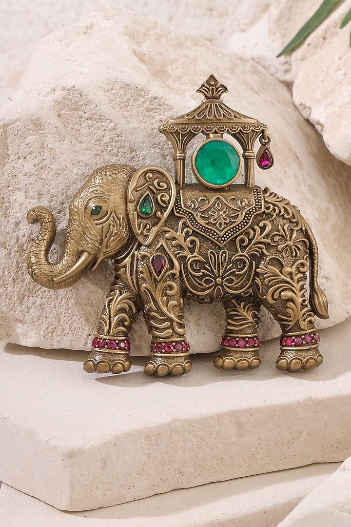 Oxidised Antique Gold Finish Brass Brooch by Cosa Nostraa at Pernia's Pop Up Shop
