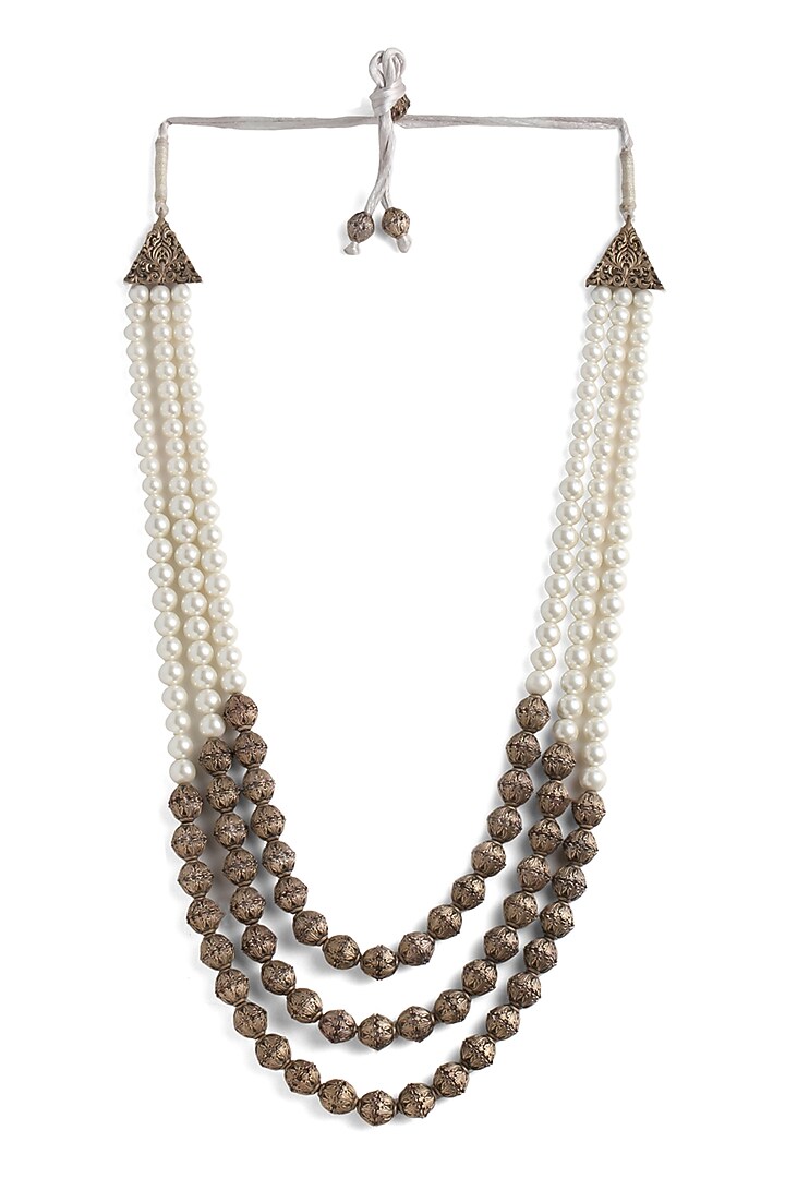 White Pearl Beaded Layered Mala by Cosa Nostraa at Pernia's Pop Up Shop