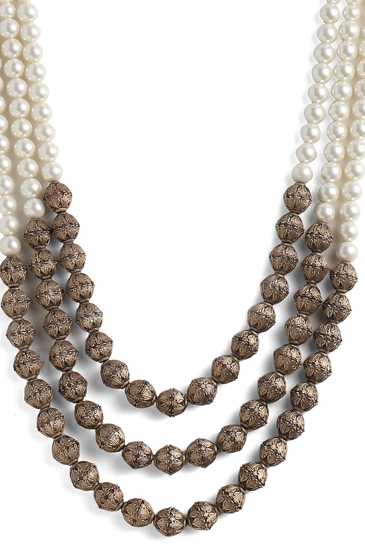 White Pearl Beaded Layered Mala by Cosa Nostraa at Pernia's Pop Up Shop