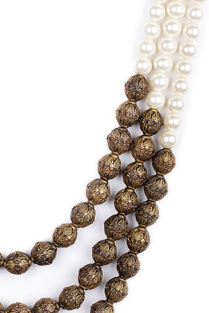 White Pearl Beaded Layered Mala by Cosa Nostraa at Pernia's Pop Up Shop