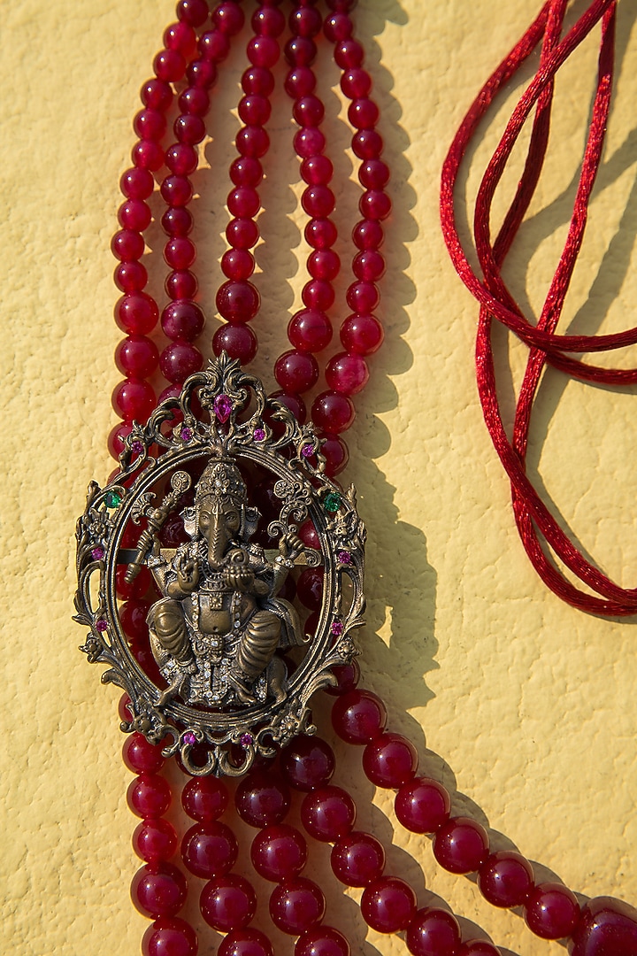Red Beaded Layered Mala by Cosa Nostraa at Pernia's Pop Up Shop