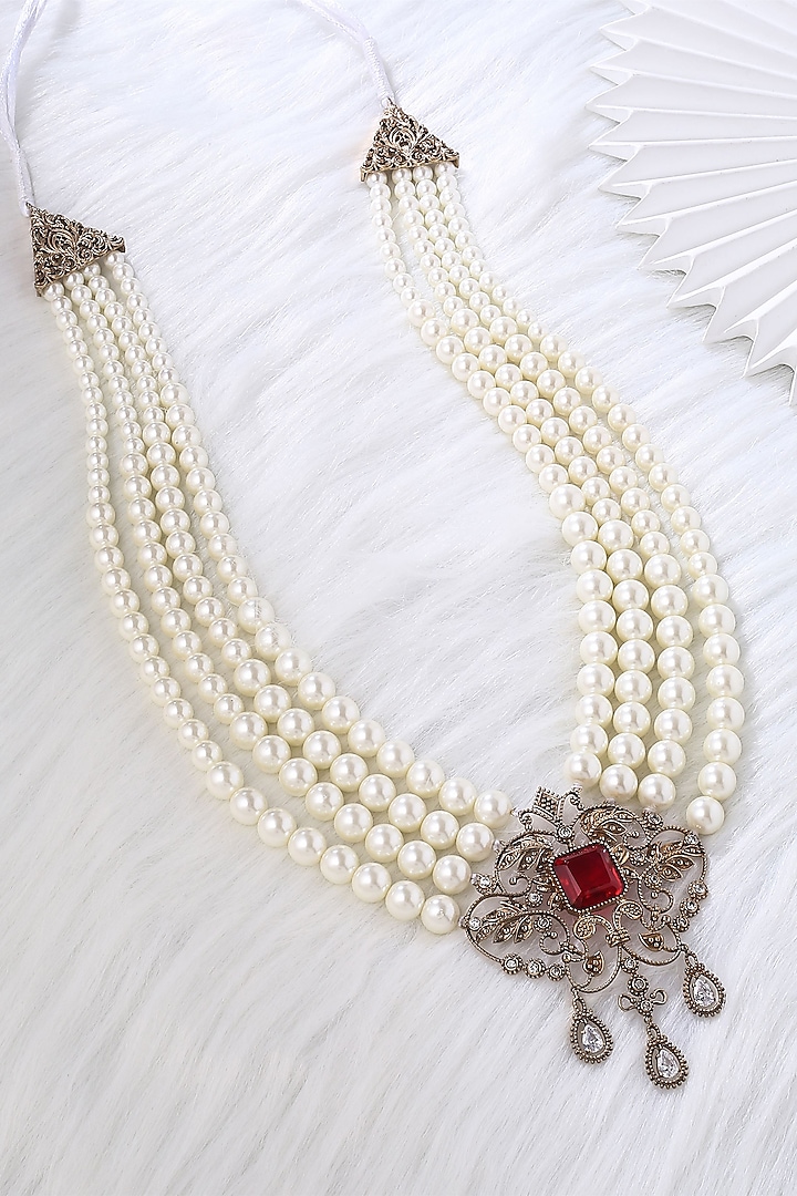 White Beaded Layered Mala by Cosa Nostraa