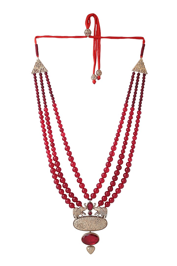 Red Beaded Layered Mala by Cosa Nostraa at Pernia's Pop Up Shop