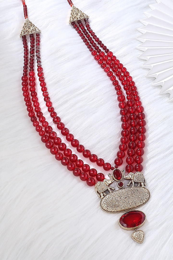 Red Beaded Layered Mala by Cosa Nostraa at Pernia's Pop Up Shop