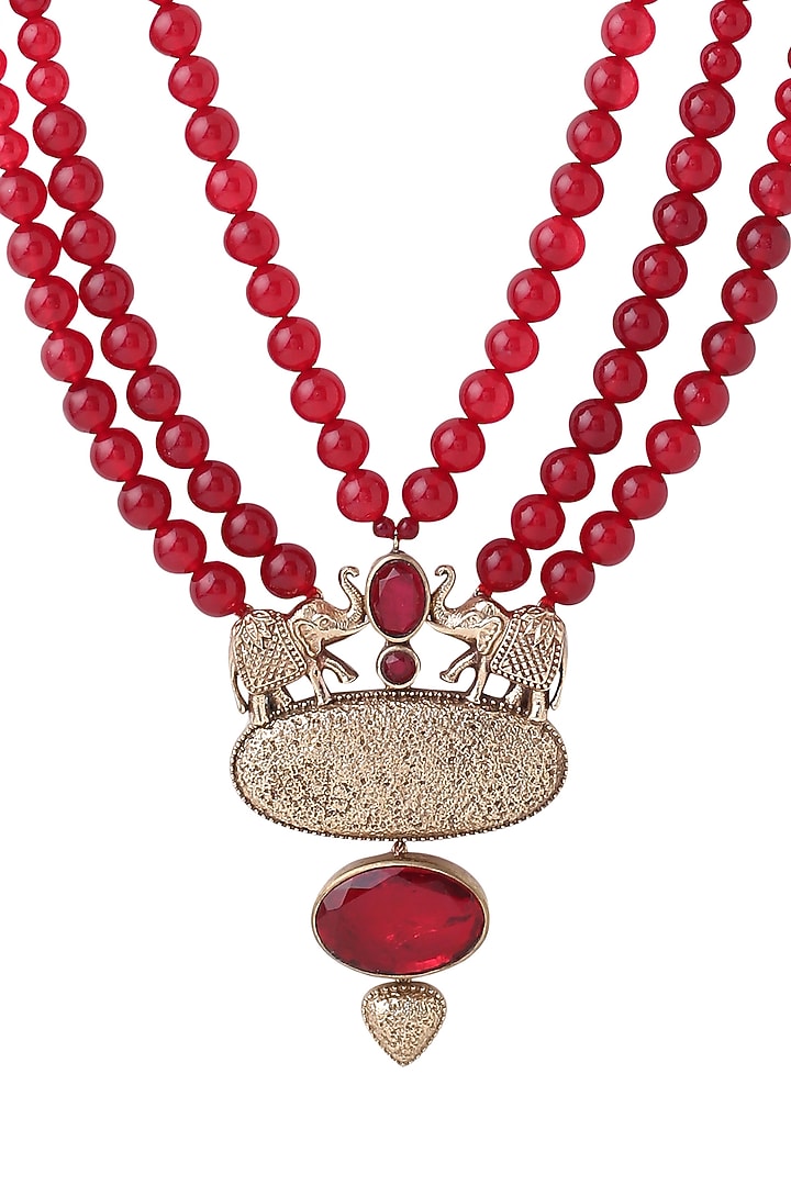 Red Beaded Layered Mala by Cosa Nostraa at Pernia's Pop Up Shop