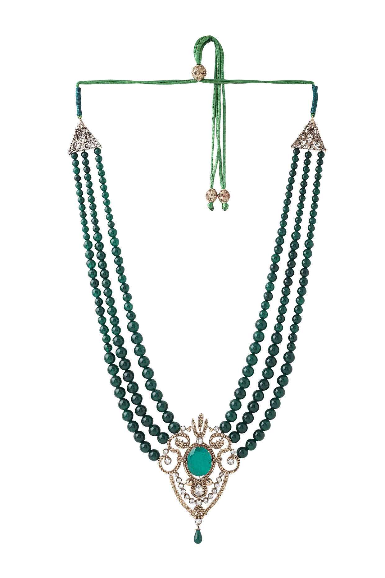 Green Beaded Layered Mala by Cosa Nostraa at Pernia's Pop Up Shop