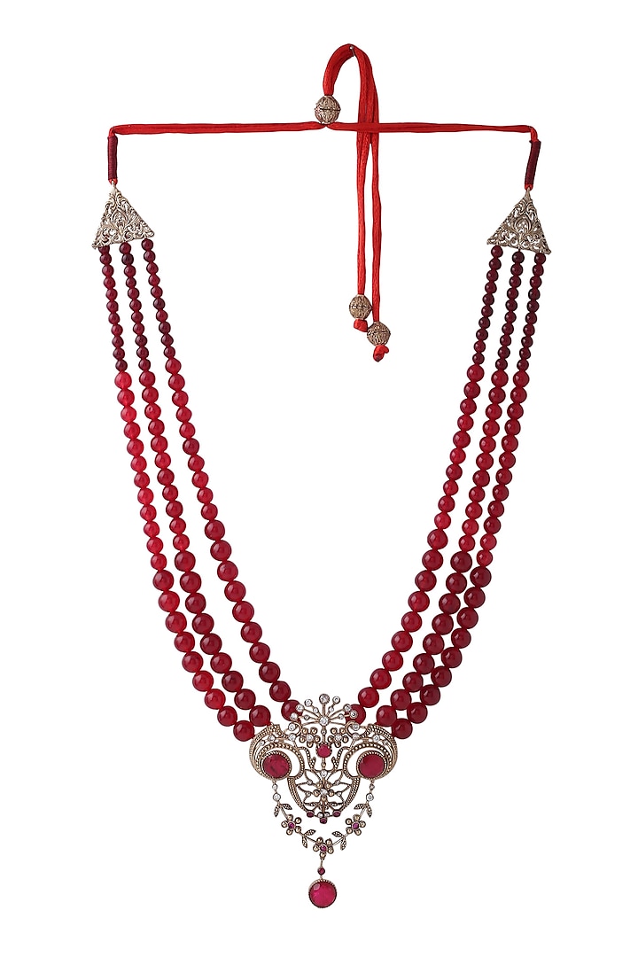 Red Beaded Layered Mala by Cosa Nostraa at Pernia's Pop Up Shop