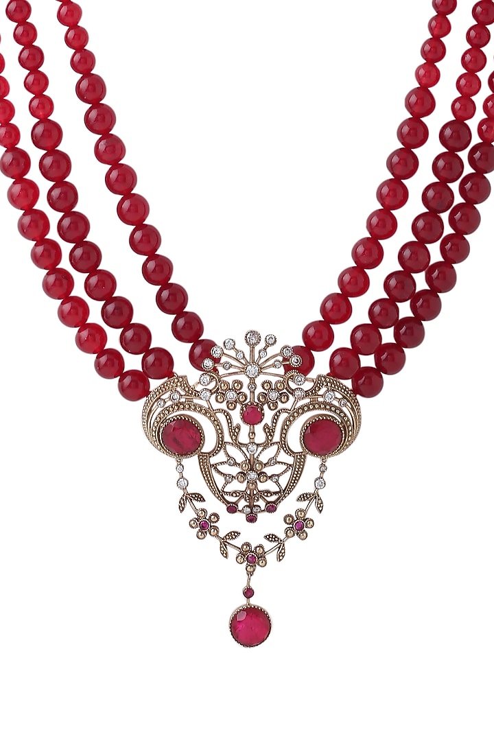 Red Beaded Layered Mala by Cosa Nostraa at Pernia's Pop Up Shop