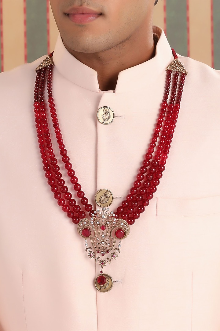 Red Beaded Layered Mala by Cosa Nostraa at Pernia's Pop Up Shop