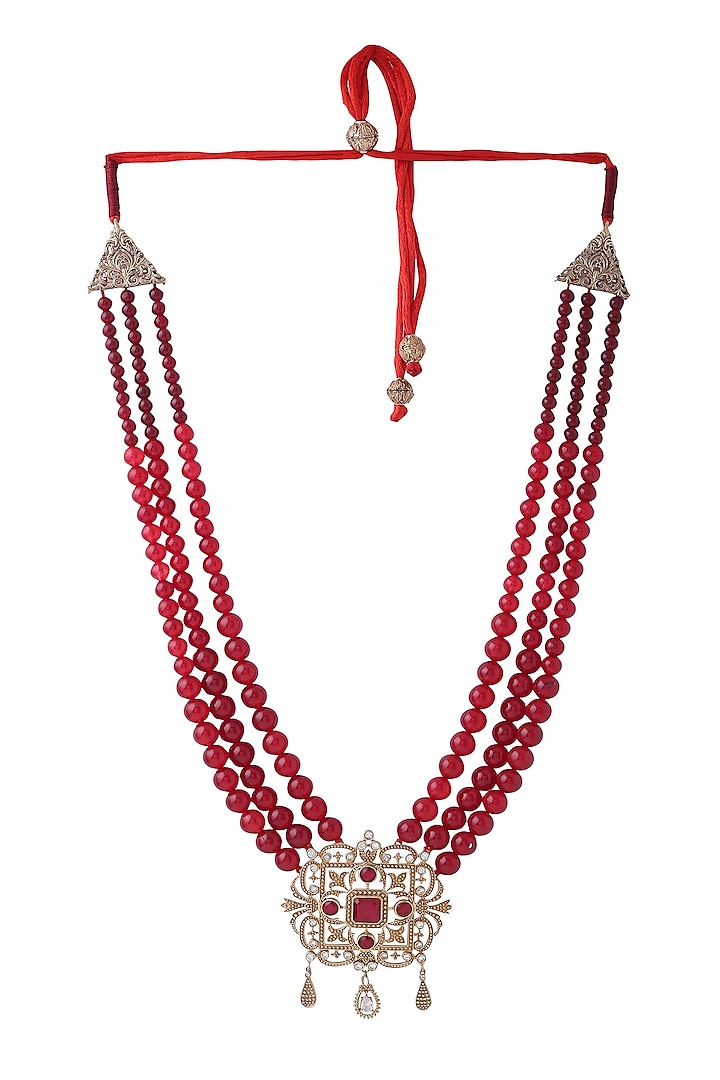 Red Beaded Layered Mala by Cosa Nostraa at Pernia's Pop Up Shop