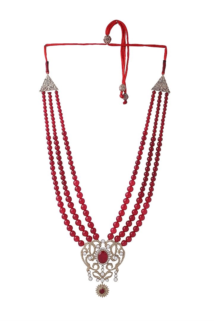 Crimson Beaded Layered Mala by Cosa Nostraa at Pernia's Pop Up Shop