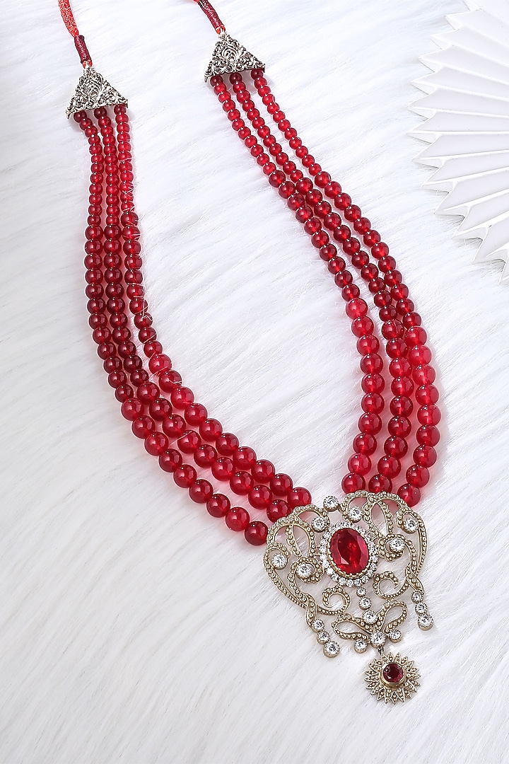 Crimson Beaded Layered Mala by Cosa Nostraa at Pernia's Pop Up Shop