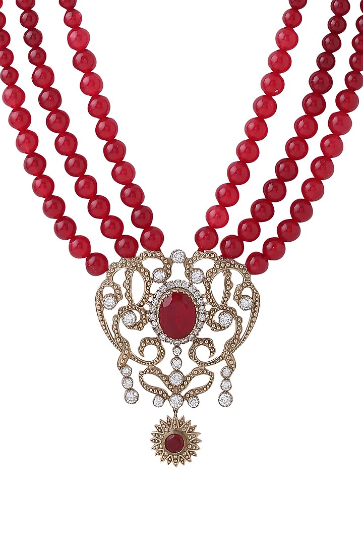 Crimson Beaded Layered Mala by Cosa Nostraa at Pernia's Pop Up Shop