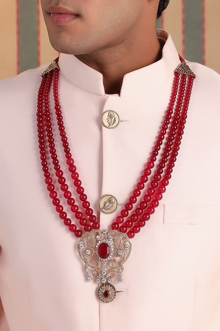 Crimson Beaded Layered Mala by Cosa Nostraa at Pernia's Pop Up Shop
