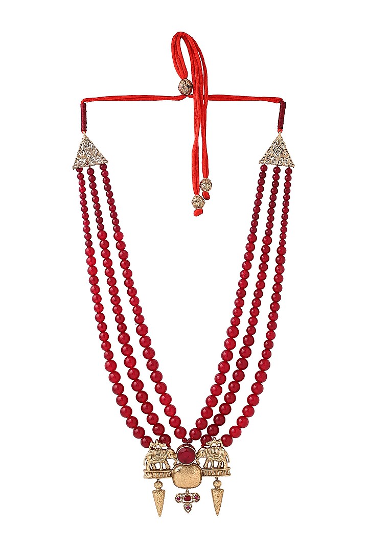 Red Beaded Layered Mala by Cosa Nostraa at Pernia's Pop Up Shop