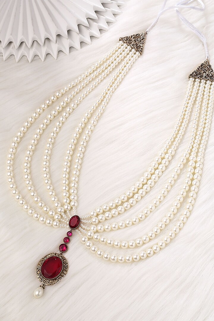 White Beaded Layered Mala by Cosa Nostraa at Pernia's Pop Up Shop