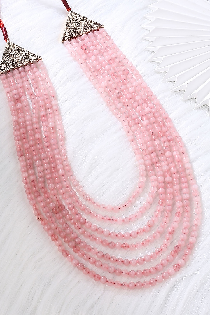 Peach Beaded Layered Mala by Cosa Nostraa at Pernia's Pop Up Shop