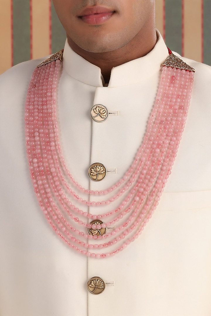 Peach Beaded Layered Mala by Cosa Nostraa at Pernia's Pop Up Shop