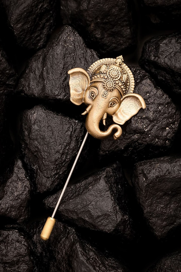 Antique Gold Brass Ganpati Grace Lapel Pin by Cosa Nostraa at Pernia's Pop Up Shop