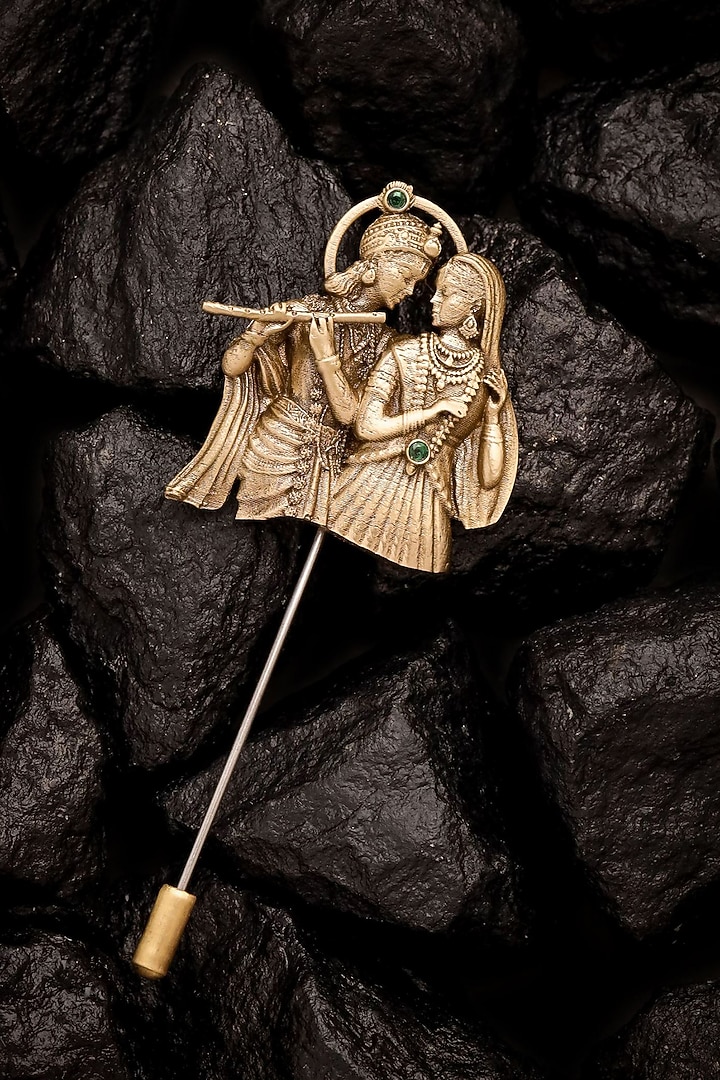 Antique Gold Brass Eternal Radha-Krishna Raas Lapel Pin by Cosa Nostraa at Pernia's Pop Up Shop