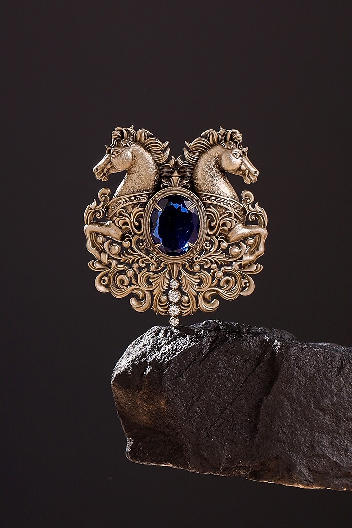 Oxidised Antique Gold Finish Brass Brooch by Cosa Nostraa at Pernia's Pop Up Shop