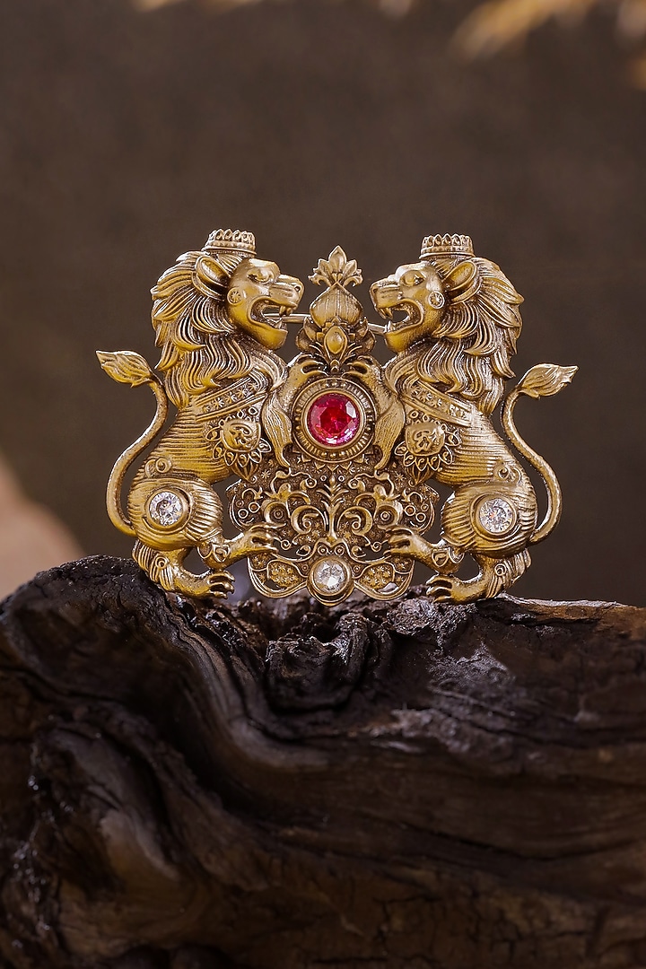 Oxidised Antique Gold Finish Brass Brooch by Cosa Nostraa at Pernia's Pop Up Shop