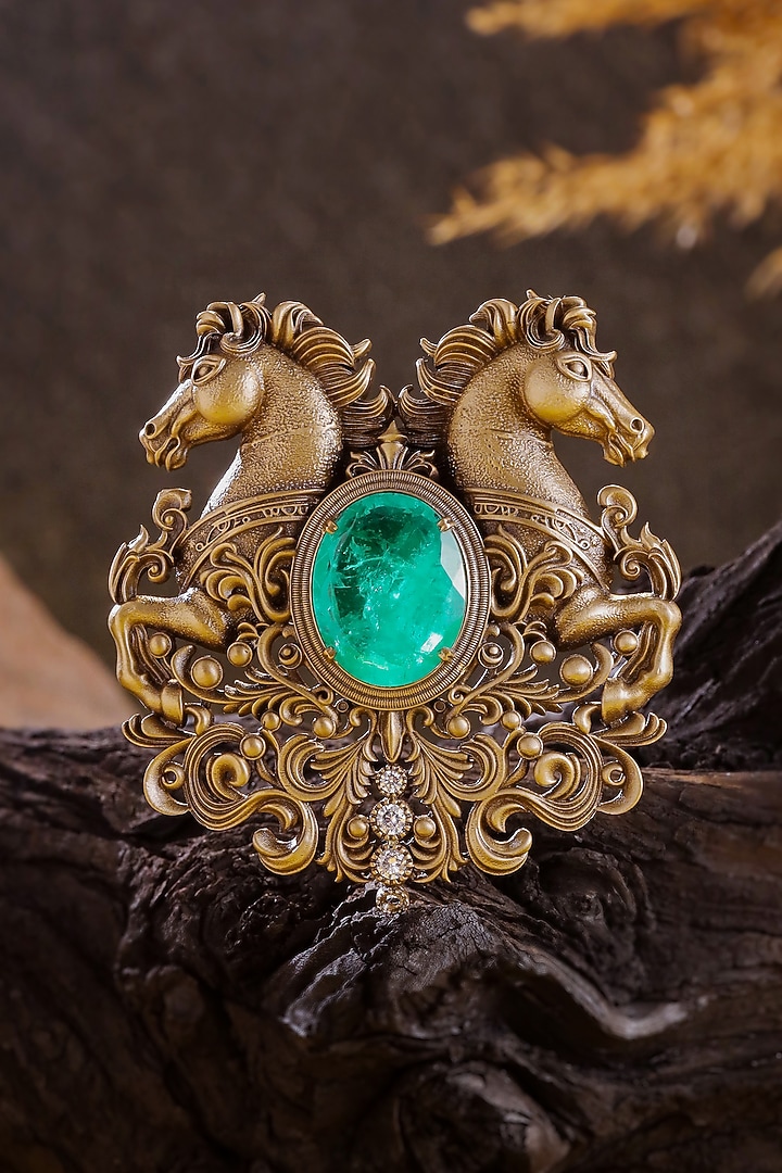 Oxidised Antique Gold Finish Brass Brooch by Cosa Nostraa at Pernia's Pop Up Shop