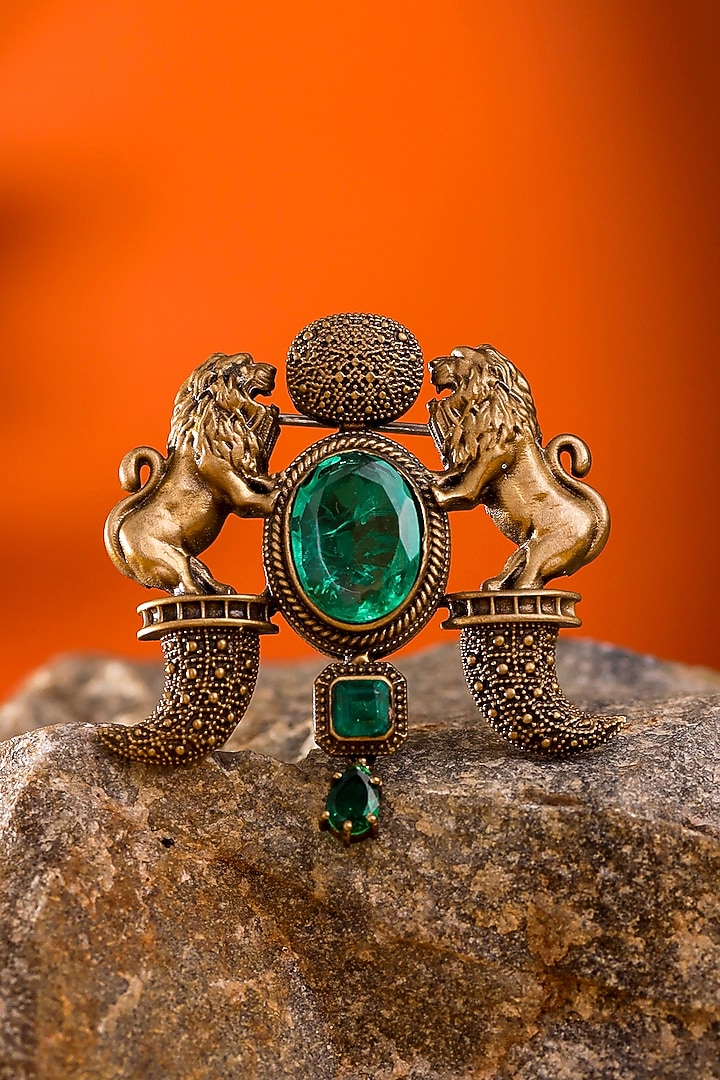 Oxidised Antique Gold Finish Brass Brooch by Cosa Nostraa at Pernia's Pop Up Shop