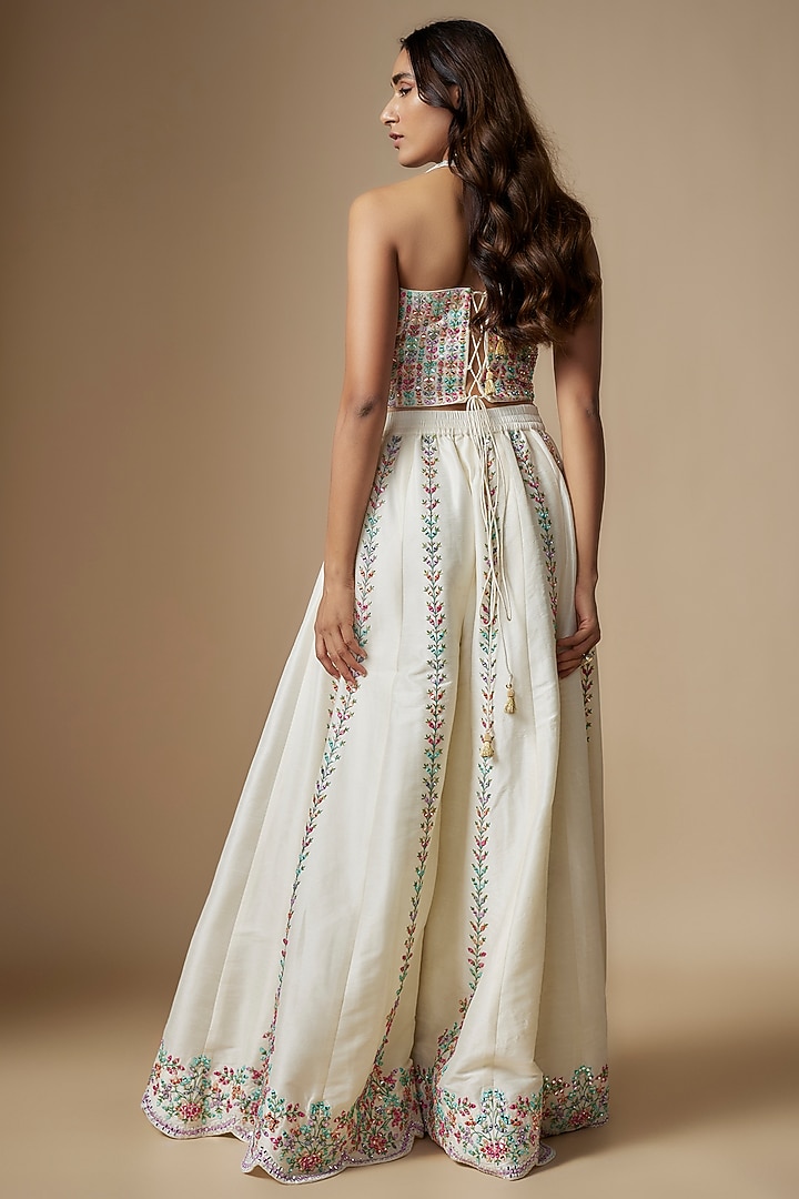 Ivory Dupion Silk Flared Pant Set by Chamee and Palak at Pernia's Pop Up Shop