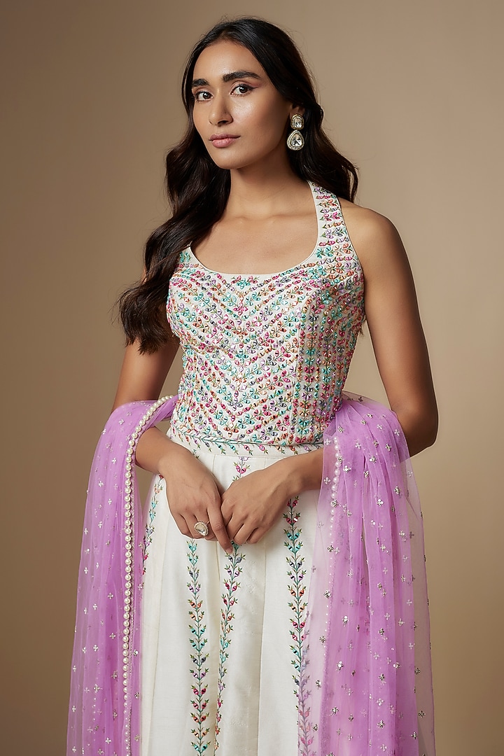 Ivory Dupion Silk Flared Pant Set by Chamee and Palak at Pernia's Pop Up Shop