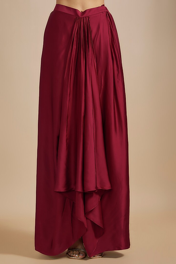 Maroon Satin & Raw Silk Geometric Embroidered Jacket Set by Chamee and Palak at Pernia's Pop Up Shop