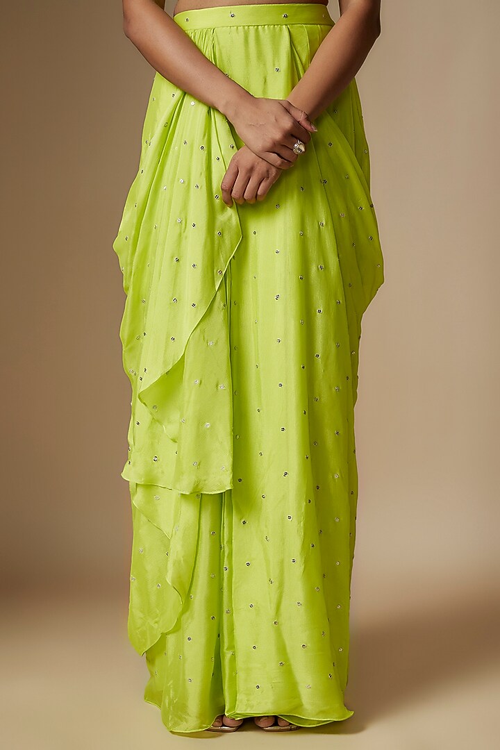 Green Georgette Draped Skirt Set by Chamee and Palak at Pernia's Pop Up Shop