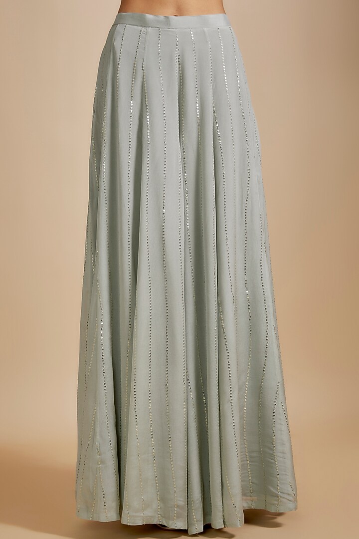 Grey Organza Mirror & Applique Work Jacket Set by Chamee and Palak at Pernia's Pop Up Shop