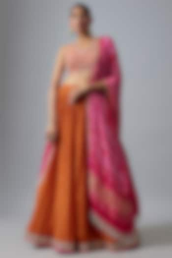 Rust Jamawar Zardosi Embroidered Flared Wedding Lehenga Set by Chamee and Palak at Pernia's Pop Up Shop