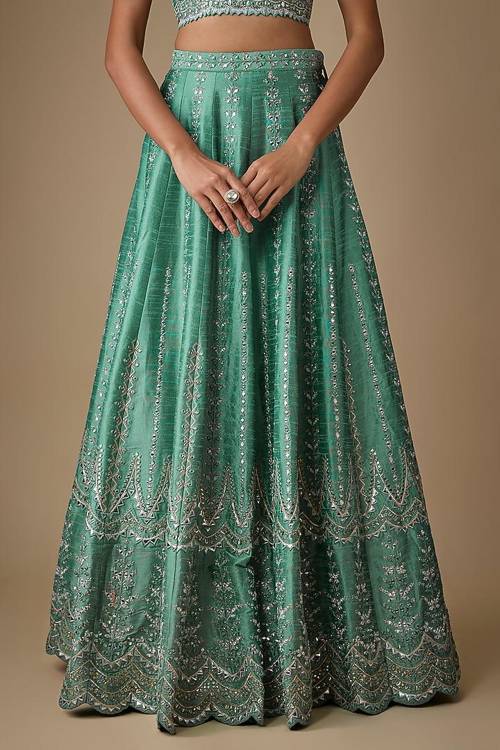 Green Silk Mirror & Zari Embellished Wedding Lehenga Set by Chamee and Palak at Pernia's Pop Up Shop