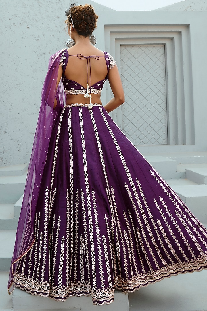 Purple Raw Silk & Net Zardosi Embroidered Bridal Lehenga Set by Chamee and Palak at Pernia's Pop Up Shop