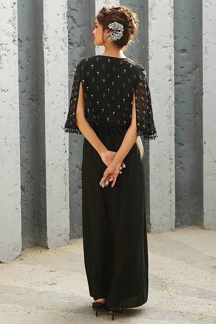 Black Crepe & Dupion Silk Skirt Set by Chamee and Palak at Pernia's Pop Up Shop
