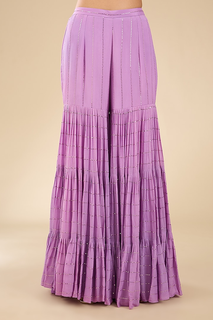 Lavender Chanderi Silk Glass Beads Embroidered Wedding Sharara Set by Chamee and Palak at Pernia's Pop Up Shop