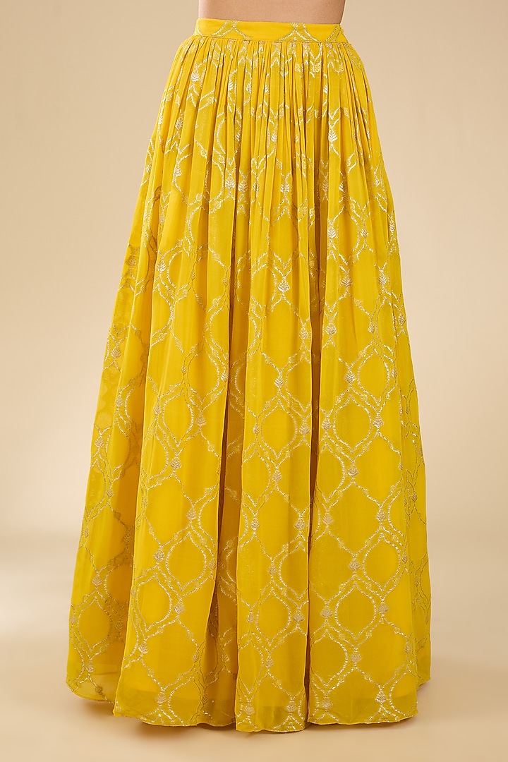 Yellow Georgette Glass Beads Embroidered Wedding Lehenga Set by Chamee and Palak at Pernia's Pop Up Shop
