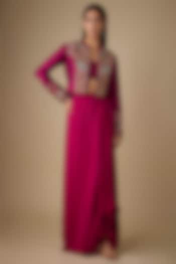 Maroon Crepe & Raw Silk Zardosi Embellished Jacket Set by Chamee and Palak at Pernia's Pop Up Shop