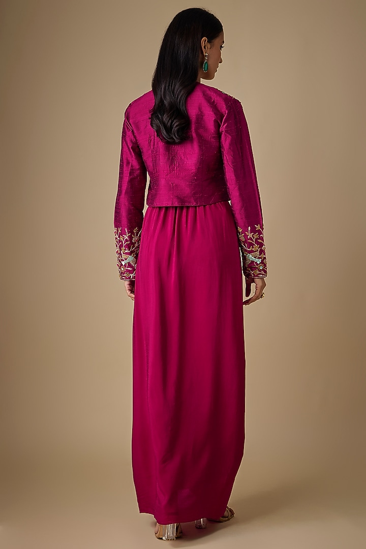 Maroon Crepe & Raw Silk Zardosi Embellished Jacket Set by Chamee and Palak at Pernia's Pop Up Shop