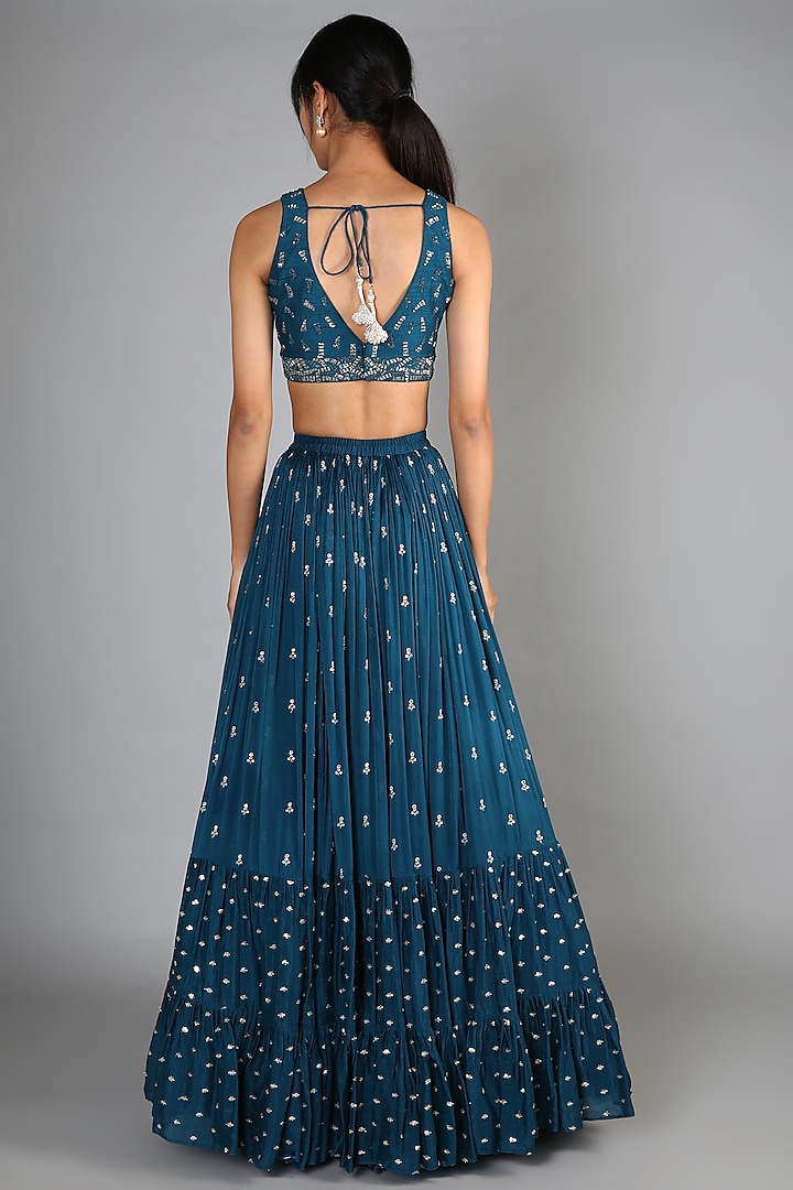 Deep Blue Embroidered Wedding Lehenga Set by Chamee and Palak at Pernia's Pop Up Shop