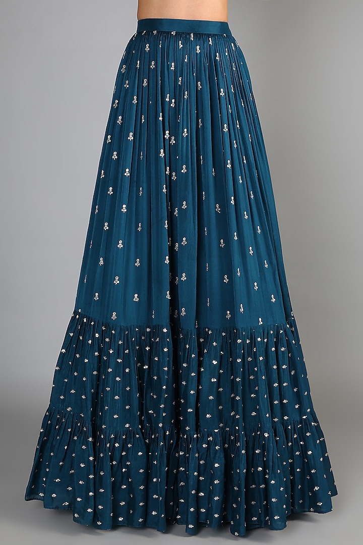 Deep Blue Embroidered Wedding Lehenga Set by Chamee and Palak at Pernia's Pop Up Shop