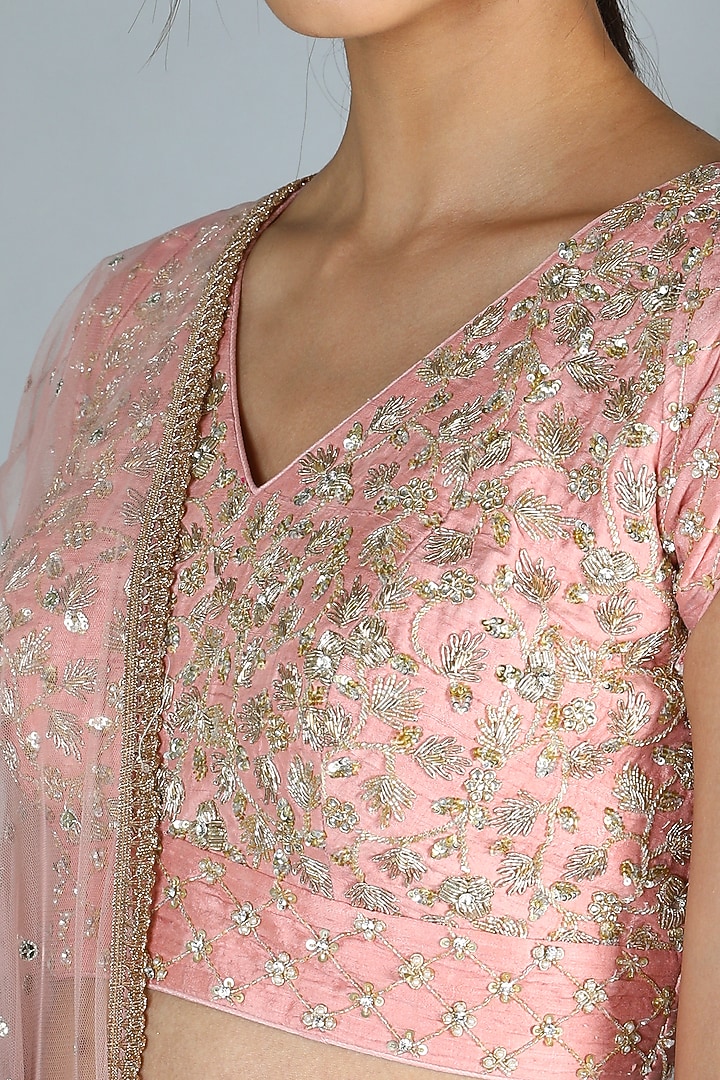 Dusty Pink Embroidered Wedding Lehenga Set by Chamee and Palak at Pernia's Pop Up Shop
