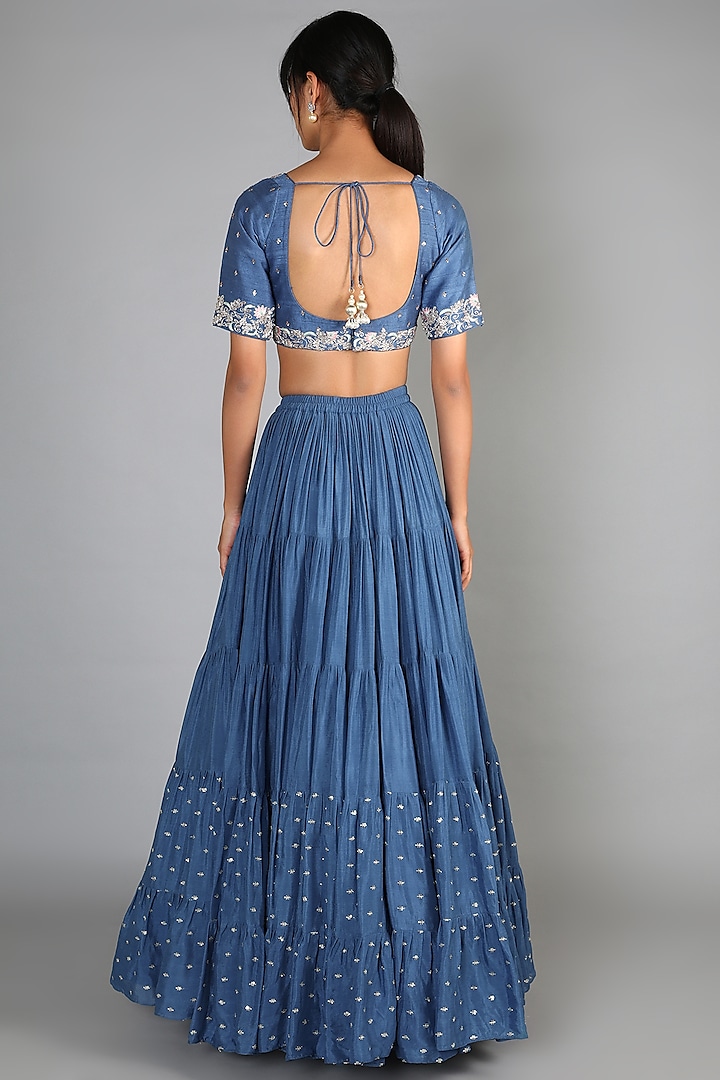 Tara Blue Embroidered Wedding Lehenga Set by Chamee and Palak at Pernia's Pop Up Shop